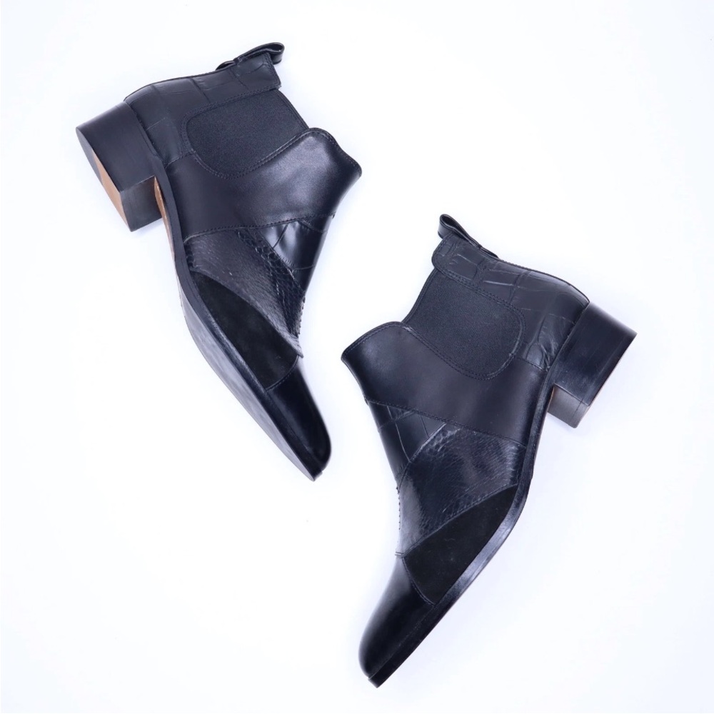“NWB” Coach patchwork black ankle boots with Pointed Toe